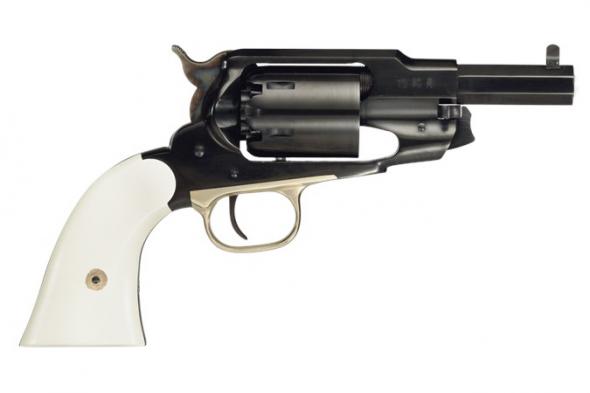 taylors and company, 1858 ace, 44 blackpower, 3" barrel, black finish, white grips, 6 rounds
