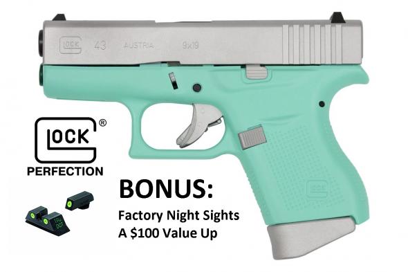 GLOCK 43 9MM Robin's Egg Aluminum with BONUS Night Sights "The Tiffany Style"