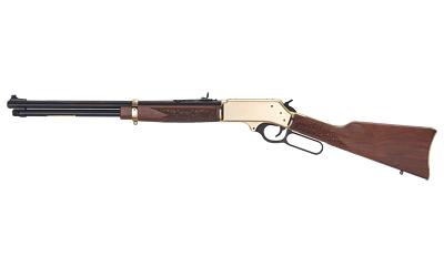 henry repeating arms, side gate lever action rifle, 360 buckhammer, 20" round barrel, brass receiver, side load gate, blued barrel, fully adjustable...