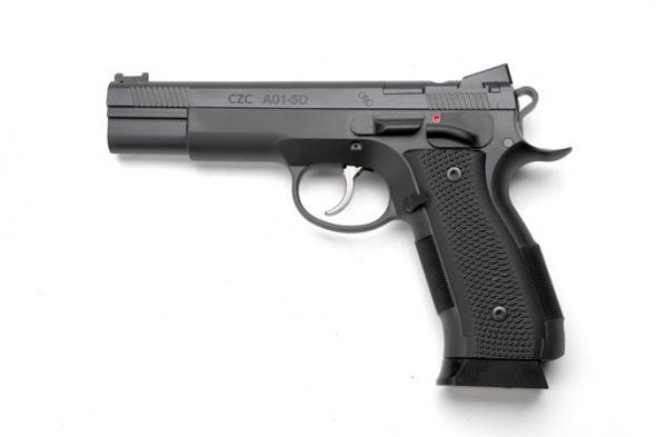 cz-usa, a01-sd, 9mm, 4.9" barrel, fiber optic front, fixed rear sights, black polycoat & nitride finish, right hand, 19 rounds