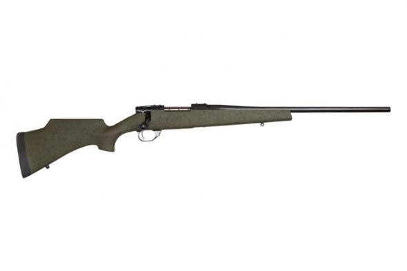 weatherby, vanguard camilla, bolt action, 243 win, 20" barrel, green hand-laid fiberglass stock with black webbing, no sights, matte blue finish,...