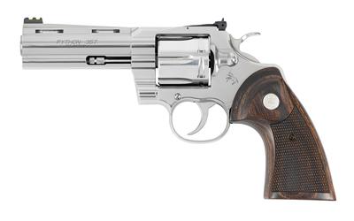 colt''s manufacturing, python target, revolver, 357 magnum, 4.25" barrel, stainless steel finish, walnut medallion grip, adjustable rear sight, green...