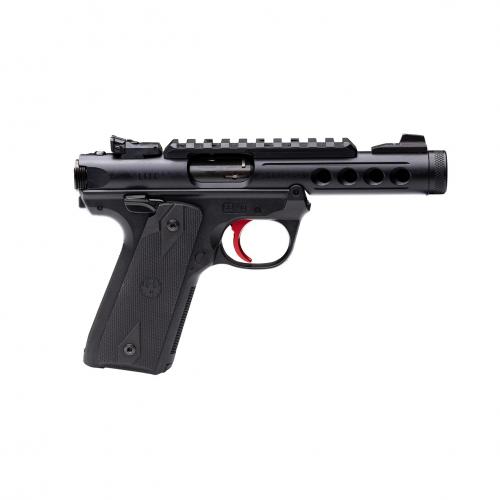 ruger, mark iv 22/45 lite, semi automatic, 22 long rifle, 4.4" non-threaded barrel, black finish, red trigger, right hand, adjustable rear sight, 10...