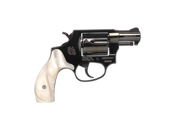heritage, roscoe, talo edition, double/single action revolver, compact, 38 special, 3" barrel, blued finish, black, pearl grips, fixed sights, 5...