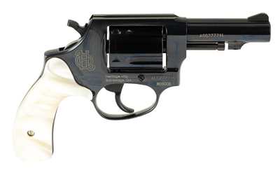 heritage, roscoe, talo edition, double/single action revolver, compact, 38 special, 3" barrel, blued finish, black, pearl grip, fixed sights, 5...