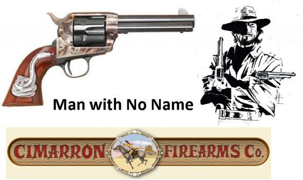 Cimarron Pietta 'Man With No Name' Single Action Revolver .45 Long Colt 4.75" Barrel 6 Rounds Case Hardened Frame Blued Finish Walnut Grip with Silver Rattle Snake RH Inlay