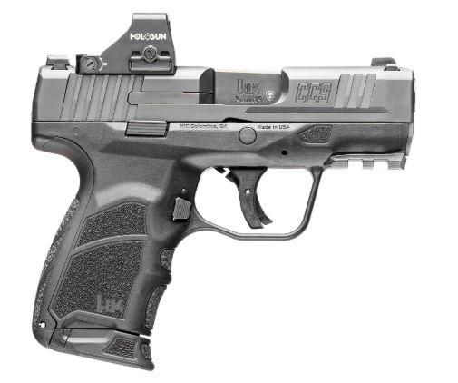 heckler & koch, cc9, semi automatic, 9mm, 3.32" barrel, matte black finish, includes holosun 407k, optic ready, 10 round capacity
