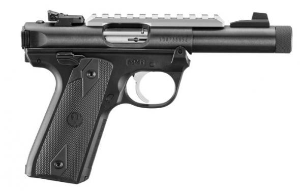 ruger, mark iv, 22/45, semi-automatic, 22 lr, 4.4", black, checkered, 10 rounds, 2 magazines, threaded, adjustable rear sight, polymer, blued, optics...