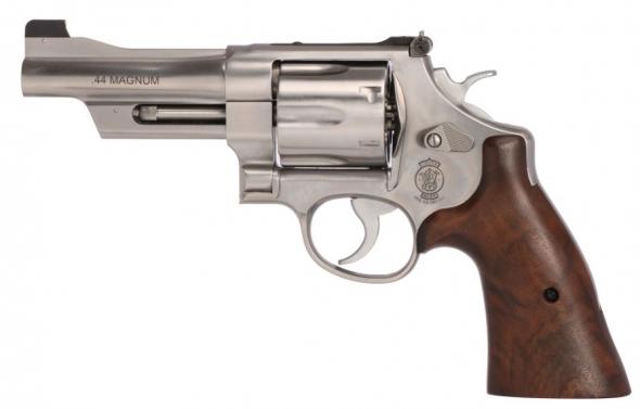 smith & wesson, model 629 mountain gun, revolver, 44 magnum, 4" barrel, stainless finish, adjustable sights, tgw bear hug walnut grips, 6 round...