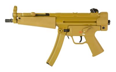 heckler & koch, sp5, semi automatic pistol, 9mm, 8.9" threaded barrel with tri lug, ral 8000 (flat dark earth), iron sights, 30 round capacity