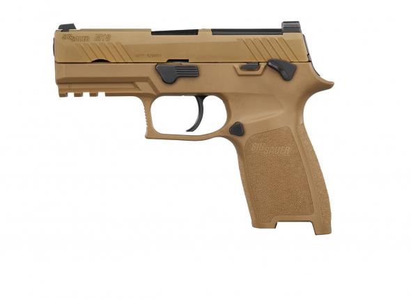 sig sauer, p320-m18, semi automatic, 9mm, 3.9 " barrel, coyote tan pvd finish, siglite night sights, manual thumb safety, optics ready, 10 round...