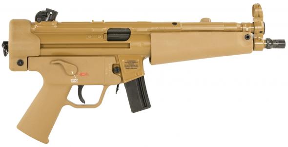 hk sp5 ral8000 9mmx19 10+1 8.86" black navy-style threaded barrel, flat dark earth receiver, fde polymer grip, 2 magazines