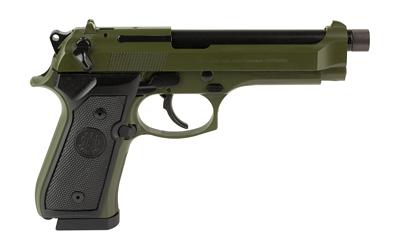 beretta, 92fs, double action/single action, semi-automatic, full size, 9mm, 5.1" threaded barrel, cerakote finish, olive drab green, polymer grips,...