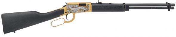 rossi, rio bravo, ronald regan, lever action, 22lr, 18" barrel, engraved cerakote gold receiver, black wood stock, drift adjustable front with...