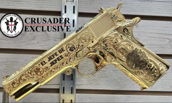 "el jefe de jefes" 24ct gold plated & engraved colt 1911 classic .38 super -only 25 made!!