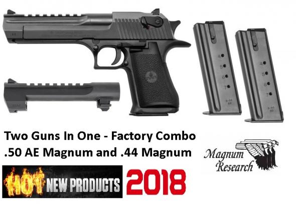 MGM Desert Eagle Mark XIX Combo .50AE/.44 Magnum 6 Inch Barrel Black Oxide Finish Combat Fixed Sight Black Textured Grip 7 Round .50AE Magazine and 8 Round .44 Magnum Magazine