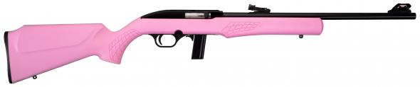rossi, rs22, semi automatic, 22 long rifle, 18" barrel, blued finish, pink synthetic stock, fiber optic sights, right hand, 10 round capacity