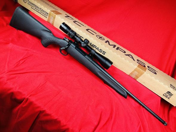 pre ownedt/c arms 10072 compass bolt 243 winchester 22" 5+1 black fixed synthetic stock blued steel receiver w/ vortex optics copperhead 4-12x44...