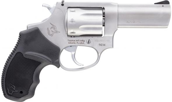 taurus 942 22 wmr 8rd 3" barrel, overall matte finish stainless steel & finger grooved black polymer grip