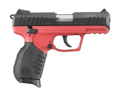 ruger, sr22, 22lr, 3.5" threaded barrel, adjustable 3-dot sights, black/red titanium, 2 10 round magazines