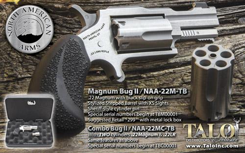 north american arms, mini-revolver .22wmr/.22lr bug ii s/s matte blk grps talo