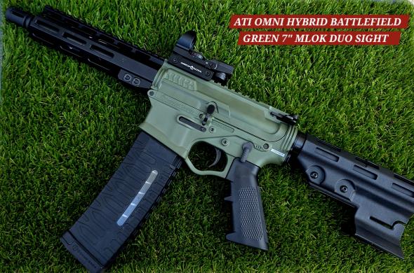 american tactical inc ati omni hybrid battlefield green hga 5.56 7.5" bbl 7" mlok duo sight 60rd mag