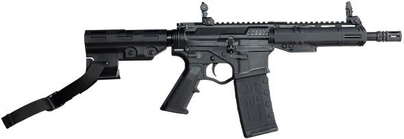 ati, alpha maxx pistol, semi automatic, 5.56 nato, 7.5" barrel, black finish, flip up sights, m-lok handguard, brace, right hand, 30 round capacity