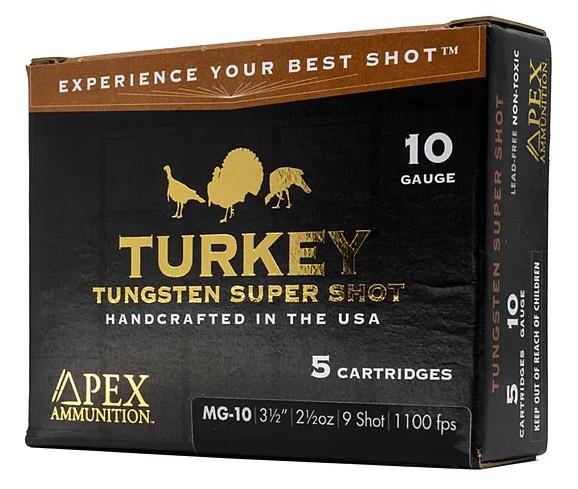 turkey apex, turkey tss shotgun ammo, 10 gauge, 3-1/2" length, 2-1/2 oz, #9 shot, 5 rounds3.5" 2.5oz tss #9 5/bx