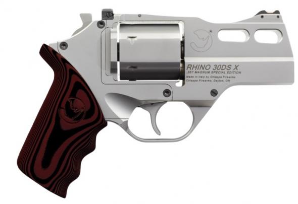 chiappa, rhino 30sar x, 357 magnum, 3" barrel, wood grips, silver, 6 rounds