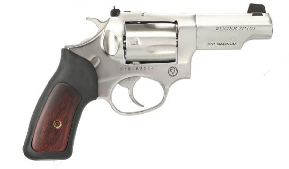 ruger sp101 .357 magnum, 3" stainless steel half lug barrel, 5 rounds, adjustable sights,