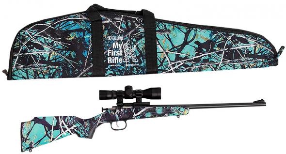 crickett, my first rifle package, single shot bolt action, 22 long rifle, 16.1" barrel, blued finish, muddy girl serenity synthetic fixed stock,...