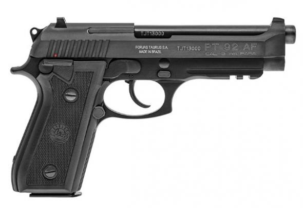taurus usa, pt92, double/single action, semi-automatic, full size, 9mm, 5" barrel, matte finish, black, rubber grips, manual thumb safety, (4)-18...