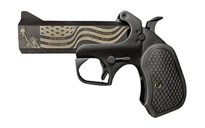 bond arms, 250th derringer, 45 colt/410 bore, 2.5" chamber, 4.25" barrel, 250th anniversary engraved flat barrel, cerakote finish, black b6 resin...