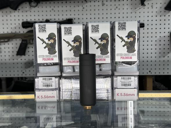 otter creek labs, polonium, k, rifle suppressor, 556nato, threaded 1.375x24, stainless steel construction, cerakote finish, black