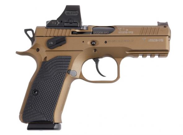 cz, shadow 2 compact, semi automatic, 9mm, 4" barrel, burnt bronze cerkote finish, black g-10 grips, manual safety, includes holosun 508t x2, right...