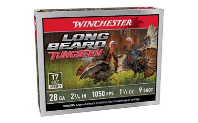 winchester ammunition, long beard tungsten, 28 gauge 2.75", #9, tungsten shot shell, 5 shells per box