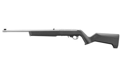 ruger, 10/22, semi-automatic, 22lr, 18.5" threaded cold hammer-forged barrel, 1/2x28 thread pitch, satin finish, stainless steel, black magpul x-22...