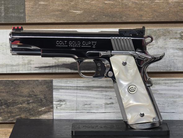 colt gold cup trophy  .38 super series 70 polished stainless with white pearl grips