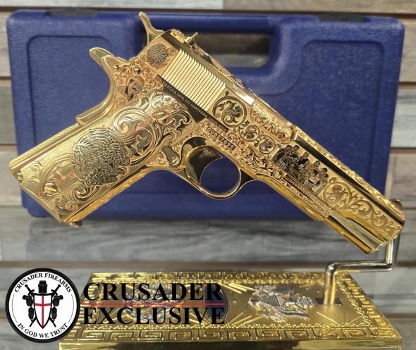 "el jefe de jefes" 24ct gold plated & engraved colt 1911 classic .38 super -only 25 made!!