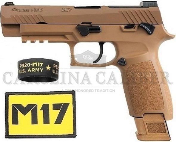 sig sauer, p320-m17, semi automatic, 9mm, 4.7" barrel, coyote tan finish, manual safety, night sights, optic cut, right hand, 21 round capacity