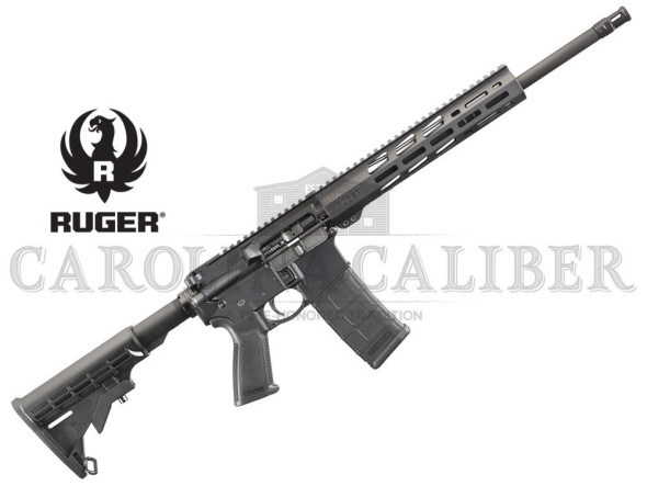 ruger, ar-556, semi-automatic, 223 remington/556nato, 16.1" barrel, type iii hard coat anodized black finish, 6 position stock, m-lok handguard,...