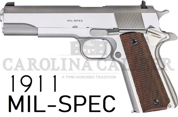 springfield armory, 1911 mil-spec defend your legacy, 45 acp, 5" satin stainless steel match grade barrel, stainless serrated slide, checkered wood...