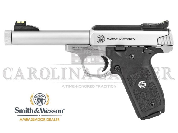 smith & wesson, victory, semi-automatic, 22lr, 5.5" barrel, stainless steel, polymer grip, 10rd, threaded barrel, adjustable fiber optic sights
