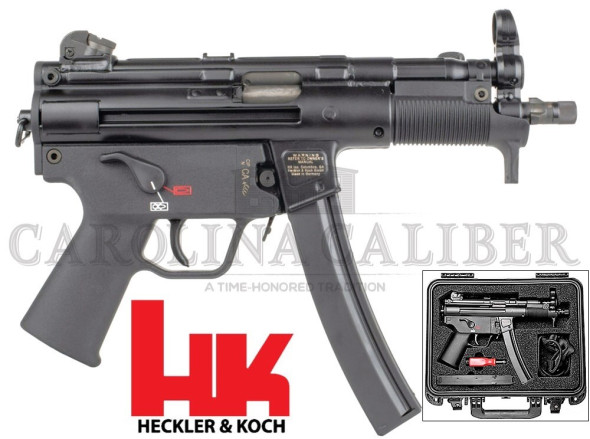 hk, sp5k-pdw, semi-automatic, 9mm, 5.9" threaded barrel, matte black, ambidextrous, polymer pistol grip, iron sights, ambidextrous safety, 2...