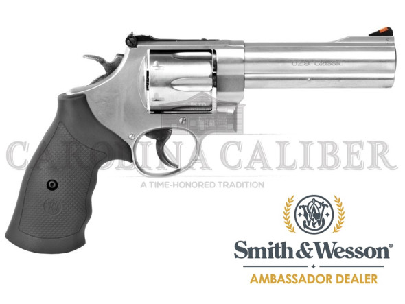smith & wesson 629 classic 44 mag, 5" barrel, 6 rounds, rubber grip matte stainless finish 163636