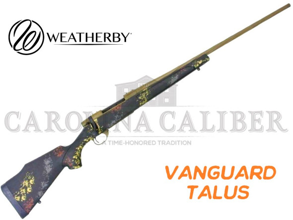 weatherby, vanguard talus, bolt action, 6.5 creedmoor, 24" threaded barrel, spiral fluted, patriot brown finish, black with rust brown, smoke & stone...