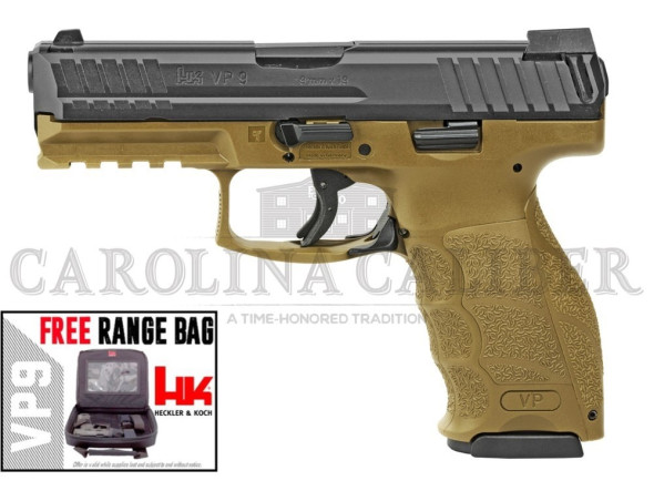 heckler & koch, vp9, 9mm, 4.09" barrel, fde, night sights, 17 round