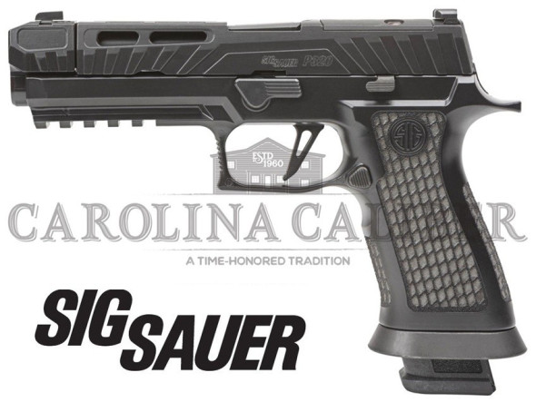 sig sauer, p320 spectre comp blackout, full size, 9mm, 4.6" barrel, xray3 night sights, optics ready, compensator, magwell, 21 rounds