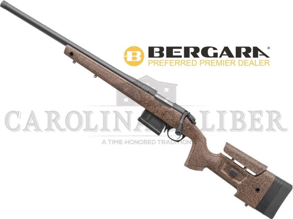 bergara, b-14 series hmr, bolt action rifle, 7mm prc, 24" barrel, threaded 5/8-24, cerakote finish, black, black/tan hmr synthetic stock with cheek...
