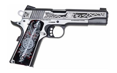 colt''s manufacturing, delta elite, semi-automatic, 10mm, 5", silver, 8 rounds, 1 magazine, engraved slide, upgraded black engraved grips, novak...